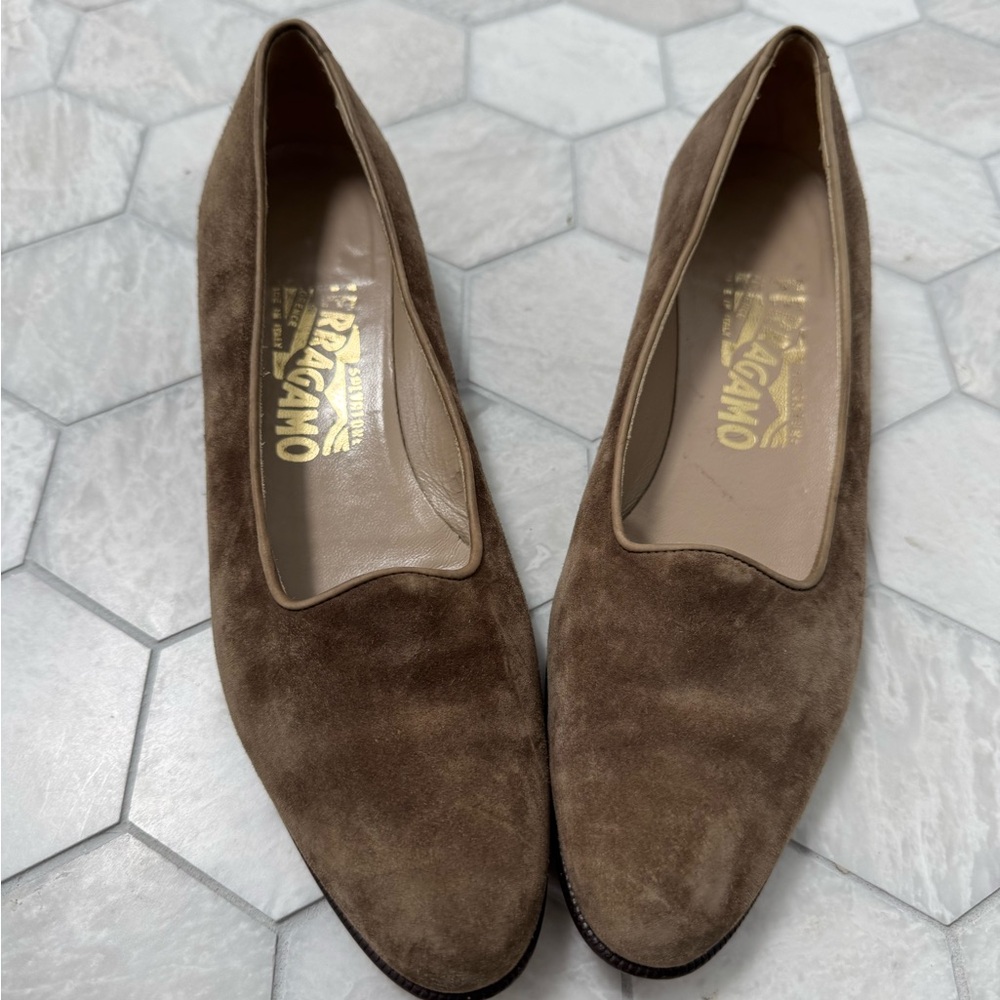 Salvatore Ferragamo Brown Suede Flats